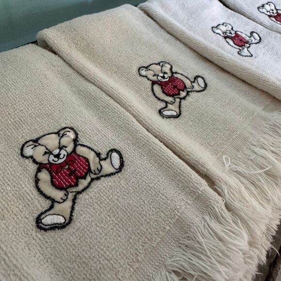 Vintage Teddy Bear Cream Hand or Dish Towels Set of 4 - Picture 1 of 9